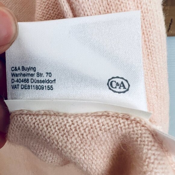 Vintage 100% Cashmere C&A Your Sixth Sense Pink‎ Cardigan Sz XS - Picture 13 of 14